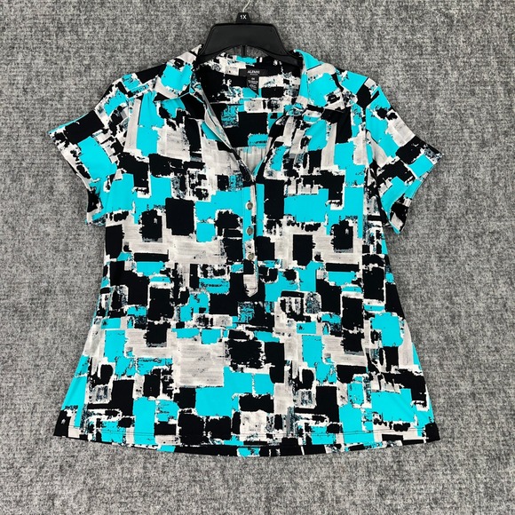 Alfani Shirt Blue Abstract Button Up Shirt Size 0X Artsy Office Workwear Party - Picture 1 of 7